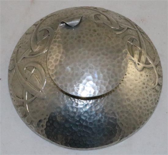 A Solkets English pewter inkwell, by Liberty & Co., in the manner of Archibald Knox, 5in.